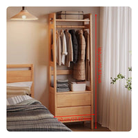 Wooden Coat Rack with Drawers Solid Wood Standing Clothes Stand Multi-functional Organizer with Shelves and Hanging Rod Suitable for Renters Hallway Office Bedroom Entryway