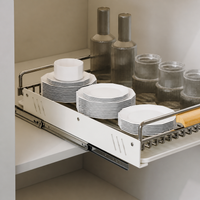 Stainless Steel Pull-Out Dish Drying Rack, Under-Mount Dish Rack for Bowls and Dishes, Milk White Dish Drainer 42x30x9cm