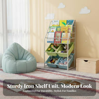 Rolling Book Organizer On casters 5-Tier Rolling book rack Front-Facing Display Easy to Assemble for Artists