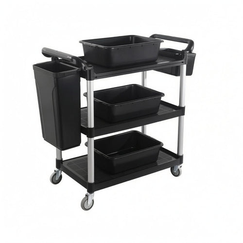 Three-Tier Serving Cart Rustproof Metal Cart with Bins Easy to Assemble Restaurant Trolley