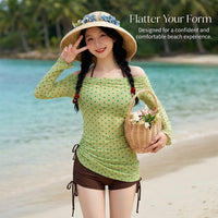 Swimsuits for Women with Long Sleeves and Polka Dot Design, Stylish with Shorts for Girls and Water Sports