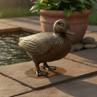 2 Pieces Cast Iron Duck Sculpture Handmade Look Duck Garden Statue Heavy Duty