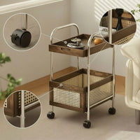 Storage Cart with Wood Trays Compact Two-Tier Trolley Easy Assembly for Bedroom