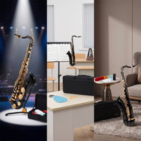 Brass Tenor Sax with Case Lacquered Tenor Saxophone Engraved Woodwind Curved for Beginners, Students, Players, Band Practice, Rehearsals, Stage