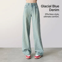 Women's Jeans High Waisted with Embroidered Details, Non Stretch Thick Denim Trousers for Casual and Travel Outfits, Wide Leg