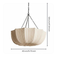 Vintage Chandelier Lamp Retro Style Pleated Hanging Light Adjustable Height Indoor Lighting