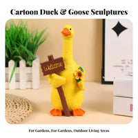 Cartoon Duck Statue Weather Resistant Resin Duck Figurine Adorable Resin Animal Figure for Landscaping, Kindergarten, Patio