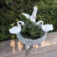 跨境创意铜钱草水培植物花盆石臼可爱小白鹅花园庭院茶桌装饰品