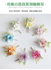 2026 New Wedding Boutonniere for Groom and Bride Gold Flower Sister Bridesmaid Wrist Flower Business Meeting Wedding Use