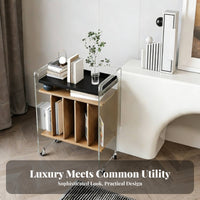 2-Tier Clear Rolling Stand Light Luxury Artistic Look Mobile Furniture Transparent Look Transparent Design for Living Room