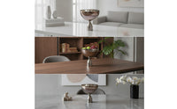 Glass Bowl with Aluminum Base Sculptural Decorative Pedestal Dish Reflective