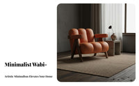 Wabi-Sabi design Lowsilhouette Wooden Single-Seater full Wood Frame Upholstered Accent Armchair Small Space accommodating Lounge Chair space-efficient Size for Readers, Homeowners, Renters, Living Room, Bedroom, perusing corner, Balcony