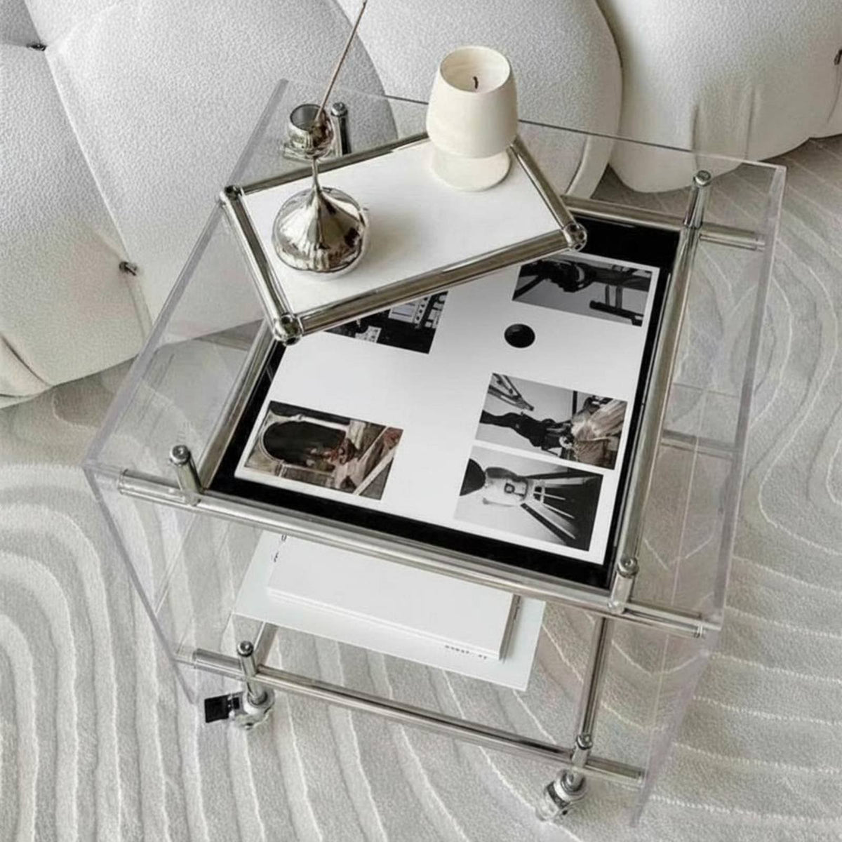 2-Tier Clear Trolley Multi-Purpose 2-Tier Clear Utility Cart Slim Profile