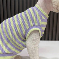 Sleeveless Vest Cat Tank Top, Breathable Polyester Hairless Cat Clothing with a Striped Pattern, Comfortable Striped Cat Vest Pet Summer Wear