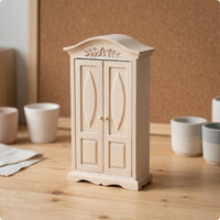 1:12 Scale Cabinet Hand-Carved Dollhouse Wardrobe Unfinished Wood Mini Wardrobe for Model Makers
