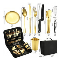 Stainless Steel Dining Cutlery Set Picnic Cutlery Set with Carrying Case Reusable Mess Kit for Camping, Picnics