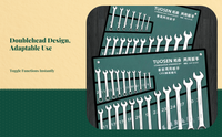 Combination Wrench Set, Open & Box End, Metric, Organizer