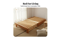 Space-Saving Design Pull-out Slatted Bed Frame Easy to Convert Daybed Adjustable Width Bedroom Furniture Sturdy Construction for Small Apartment Residents, Students, Parents, Living Room