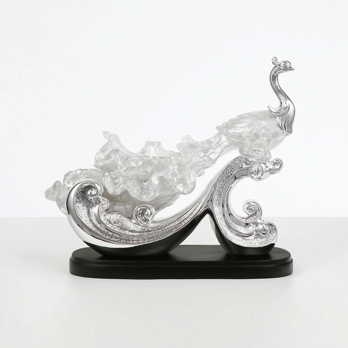 Peacock Figurine Translucent Sculpture with Base Textured for Art Collectors
