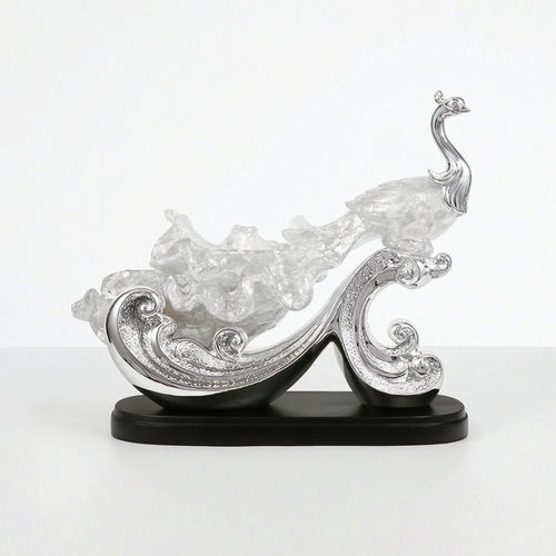 Peacock Figurine Translucent Sculpture with Base Textured for Art Collectors