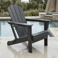 Folding Adirondack Chair Cup Holder Foldable Patio Lounge Chair Garden Furniture Wide Armrests Wood-Grain for Backyard