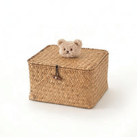 Grass Storage Box with Lid Natural Woven Box with Lid Rectangular for Shelf