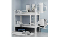 Metal Bunk Bed White Bunk Bed with Ladder Space-Saving Furniture for Students, Roommates, Dormitory, Shared Bedroom Room