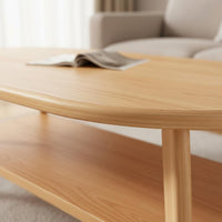 Double Layer Coffee Table Smooth Rounded Edge Wood Coffee Table Easy to Clean Home Furniture for Living Room