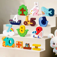 10 Pieces Educational Number Puzzle Colorful Wooden Puzzle with Blocks Preschool Number Blocks Cognitive for Toddlers, Preschoolers, Playroom, Classroom