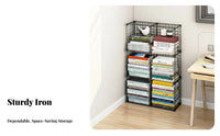 Narrow Floor Bookshelf Multi-Layer Design Metal Grid Shelf Space Saving