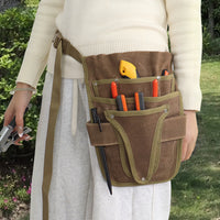 Cross-border Waxed Canvas Tool Waist Bag, Multi-functional for Carpenter, Electrician, Outdoor Gardening Work, Durable