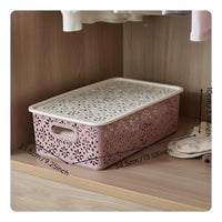 Decorative Storage Box Versatile Hollow Storage Basket Stackable Lace Pattern Organizer Bin for Desktop, Washroom, Living Room