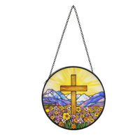 Stained Glass Window Hanging Decorative Window Hanging with Chain Countryside Aesthetic Decor for Wall, Patio