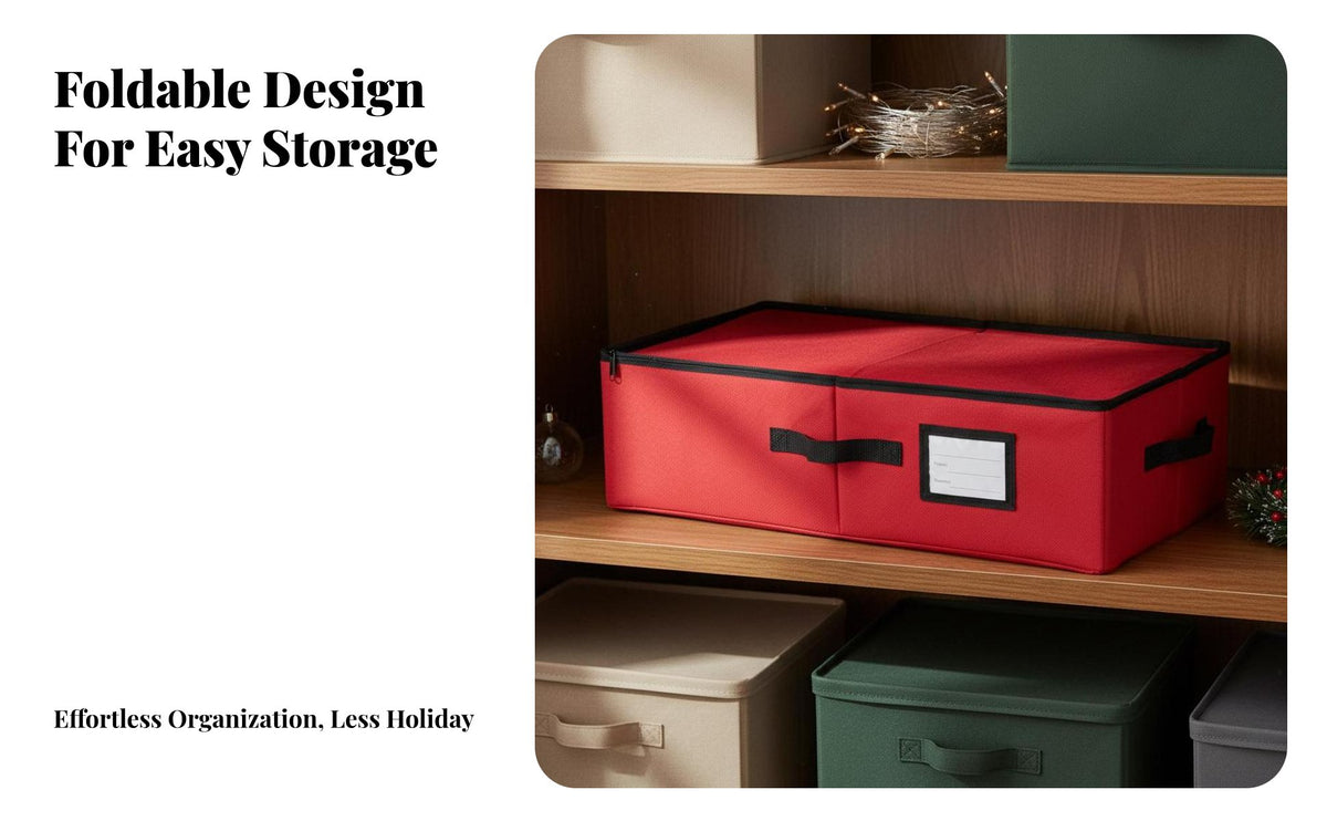Space-Saving Christmas Ornament Storage Box Sturdy Handles Ornament Organizer with Dividers Dustproof Bauble Storage Container Water-Resistant for Homeowners, Families, Closet, Under Bed, Garage, Basement