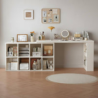 Extendable Computer Desk with Shelves Multifunctional L-Shaped Corner Desk Space-Saving Study Table for Students, Bedroom, Small Areas