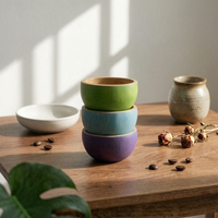 6 Pieces Wooden Rainbow Bowl Set Natural Wood Interior Painted Rainbow Bowls