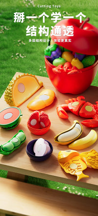 Children's Fruit Cutting Toy Set with Peelable Durian - Large Plastic Pretend Play Food for Kids