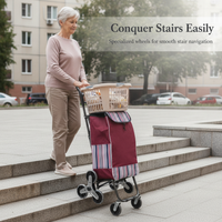 Foldable Shopping Cart with Wheels, Portable Grocery Utility Cart for Seniors, Stair Climbing Hand Truck
