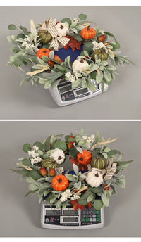 Artificial Pumpkin Wreath with Lamb's Ear Leaves for Fall Thanksgiving Christmas