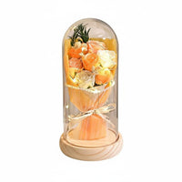 Romantic Gift Blossom Arrangement Glass Dome Long-Lasting Blossom Glass Dome Lamp Hand-Assembled Lighted Flower Cloche Dustproof Cover for Mom