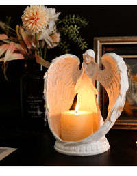 Nordic White Winged Praying Angel Aroma Candle Holder for Living Room, Dining Room, Wedding, Romantic Couple Atmosphere Decoration