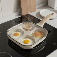 4-Section Egg-Cooking Pan with Lid Breakfast Skillet Even Heating
