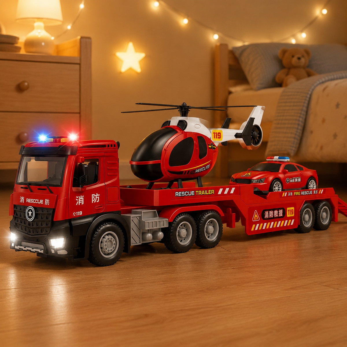 Vehicle Toys, Transport Truck with Toy Helicopter, Toy Cars for Kids 4-6 Years Old, Interactive Simulation Game