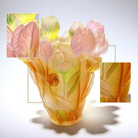 Lily Vase Amber-Gold Art Glass Vase Decorative for Shelf Display
