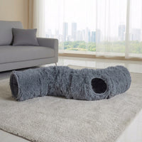 S-Shaped Cat Tunnel for Indoor Cats, 25cm x 120cm Cat Tunnel, Foldable Gray Plush Hideaway for Kittens and Small Animals