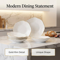 Bone China Serving Plates with Gold Trim, Modern Minimalist Style