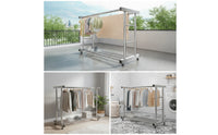 Stainless Steel Clothes Drying Rack Double Bar Rolling Garment Rack Freestanding Metal for Laundry Room, Balcony, Indoor, Outdoor
