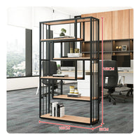 Display Bookcase Freestanding Partition Shelf Industrial Style Bookshelf Multi-tier Display Rack Open Back Metal Wood Bookcase Privacy Screen with Storage Suitable for Office Living Room Entryway Home Decoration