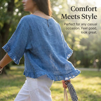 Beach Cover Up Linen Shirt with Round Neckline, Dressy Casual Breathable Blend, Ladies Pullover Style