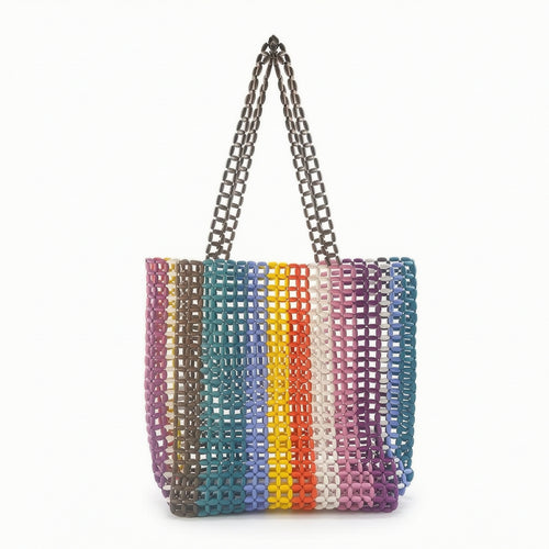 Beaded Tote Bag Colorful Beaded Bag Boho Woven Tote for Daily Use